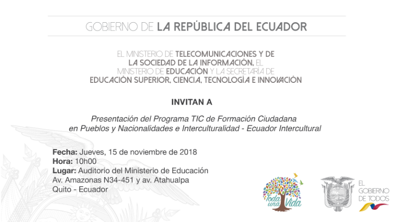 Invitación a la presentación del programa TIC de formación ciudadana en pueblos y nacionalidades e interculturalidad