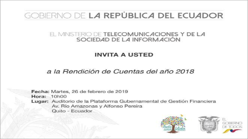 Invitación: Rendición de Cuentas MINTEL del año 2018.