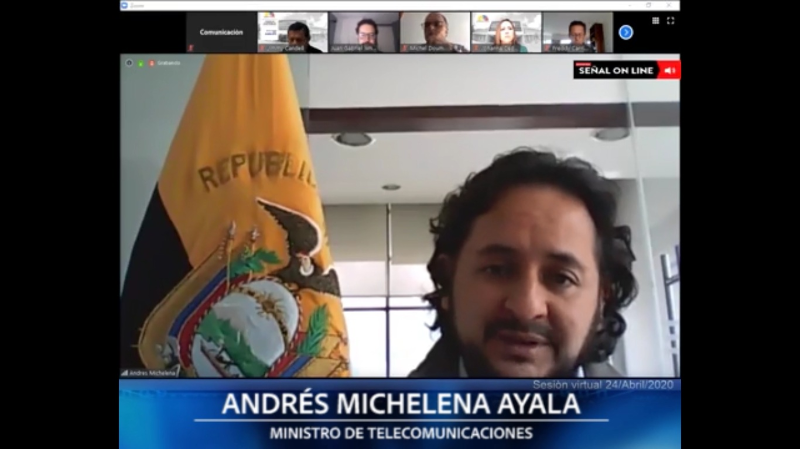 Ministro de Telecomunicaciones y de la Sociedad de la Información, Andrés Michelena Ayala, durante su intervención.